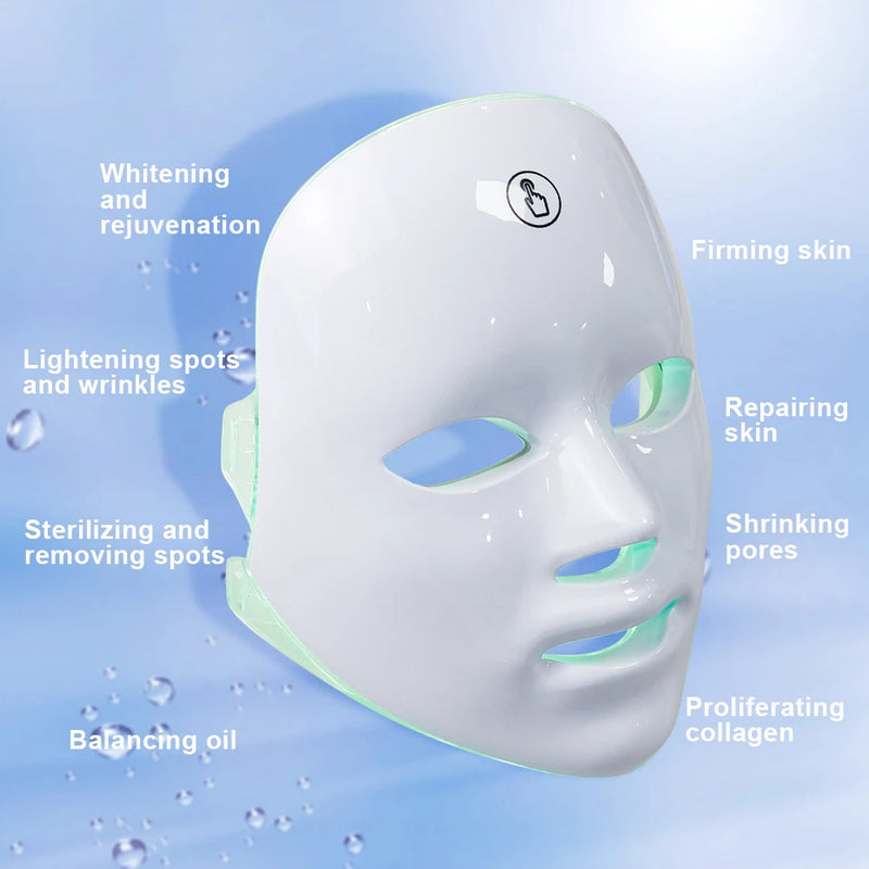 LED Facial Mask Photon Therapy Brightening 7 Colors Face Skin Rejuvenation Acne Care Shrinking Pores Anti-Wrinkle Home Facial