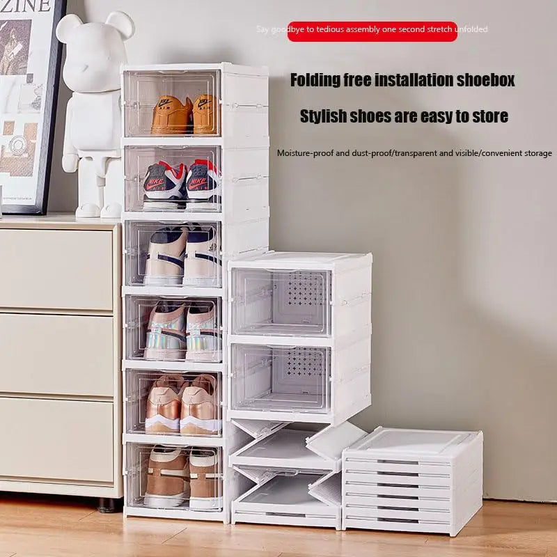 Plastic Shoe Organizer - Stackable and Foldable 1/3-Tier Shoe Storage Boxes for Closet, Clear and Space-Saving Sneaker Container