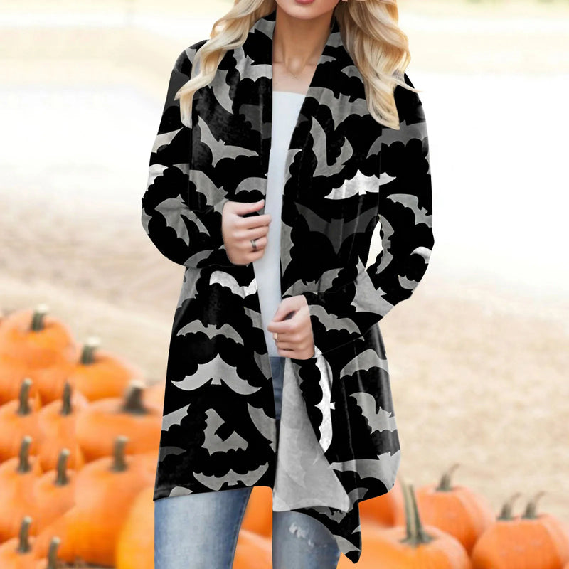 Women‘s Cardigan Fashion Halloween Print Western Ethnic Jacket Long Sleeve Coat Female Autumn Winter Plus Size Clothes