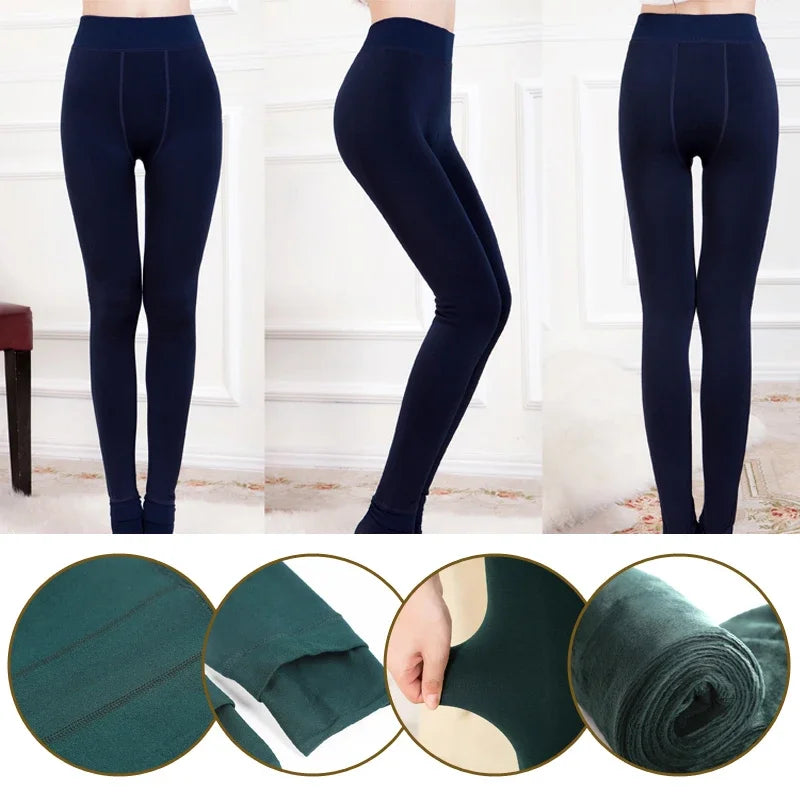 Sexy Women Thermal Leggings Winter Warm Elastic Translucent Pantyhose Female Fleece Thermal High Waist Slim Thicken Tight Pants