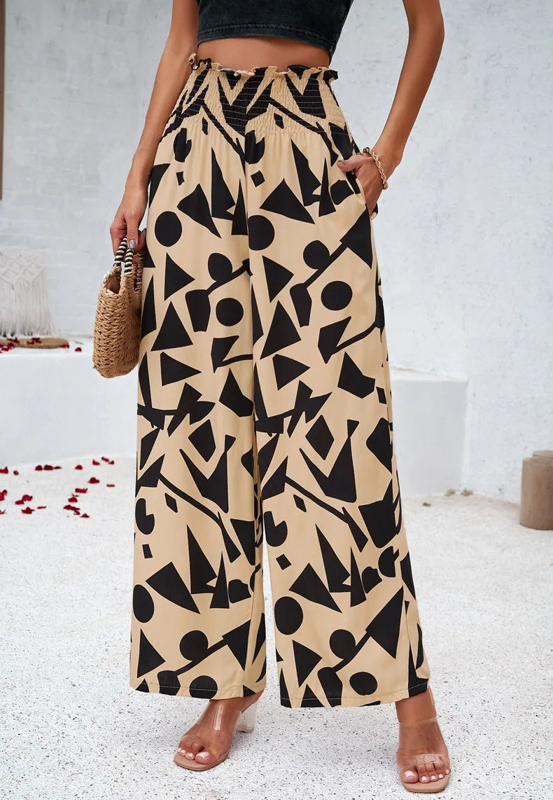 Print Floral Casual Pants Fashion Women Office Sweet High Waist Wide Leg Long Pants New 2024 Holiday Loose Trousers