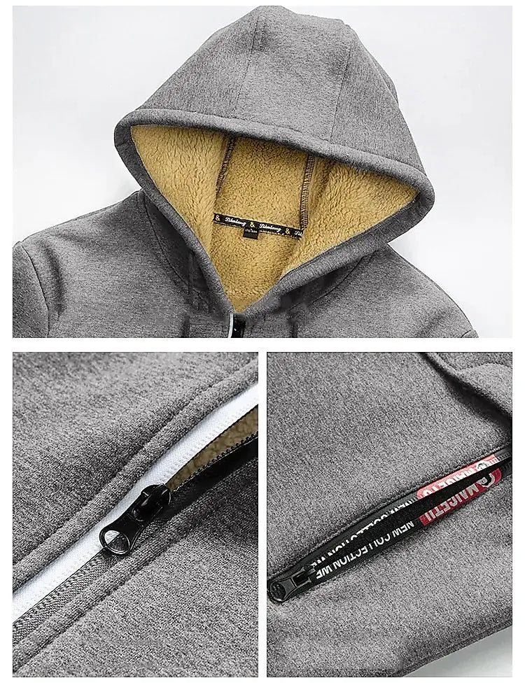 Sweatshirt Coat Front Pockets Warm Zipper Lamb Wool Jacket  Men and Woman Winter Pure Color Plush Lined Cardigan Hoodie