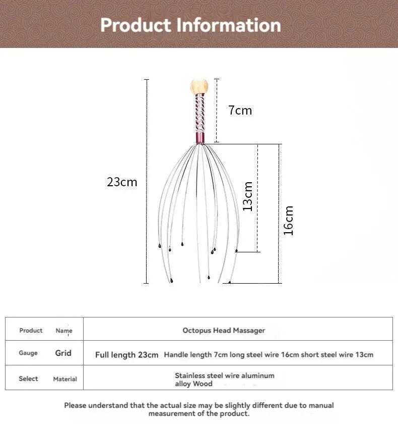 Octopus Head Massager Stainless Steel Engraved Head Relaxer Brain Massage Claw Scalp Scratcher Itch Reliever