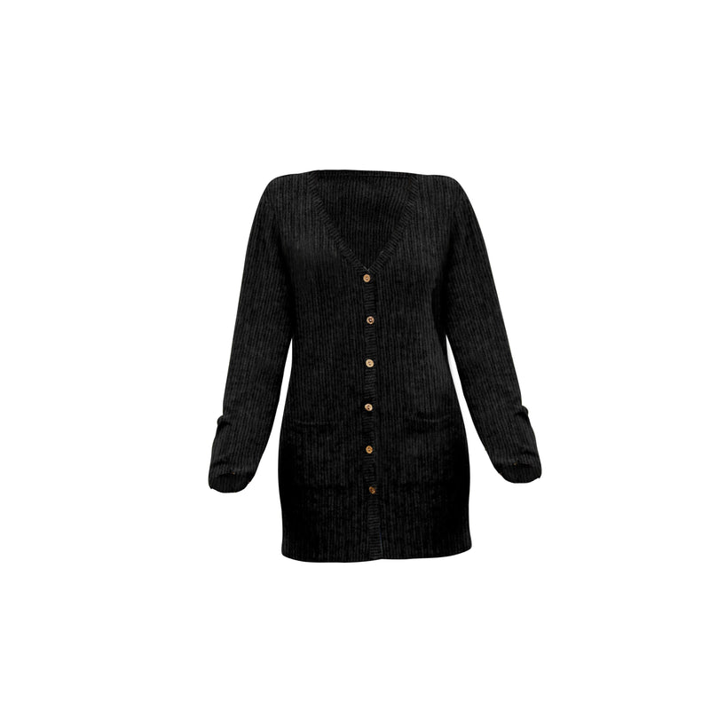 Solid Button Up Pocket Cardigan, Casual Long Sleeve Sweater For Spring & Fall, Women's Clothing