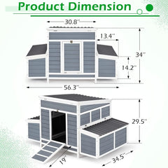 56" Large Chicken Coop Wooden Chicken Cage Hen House, Outdoor Yard Poultry Pet Hutch for Small Animal Coops with Nesting Box