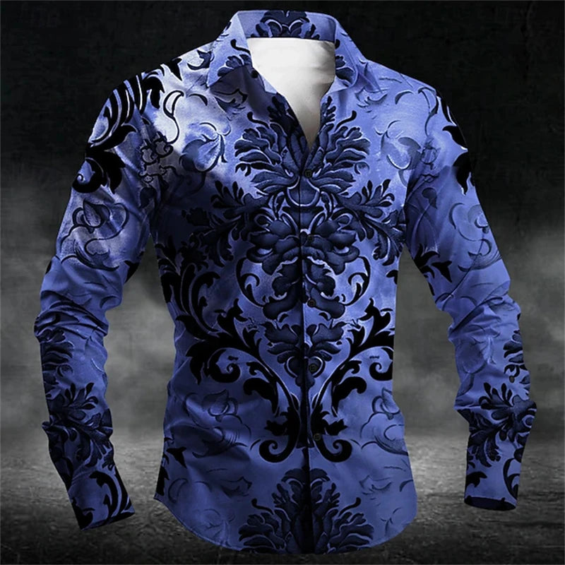 2024 New Men's Halloween Fashion Shirt 3D Devil Pumpkin Print Long Sleeve Halloween Street Buttoned Single Breasted Shirt S-5XL