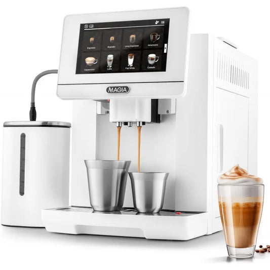 Kitchen Magia Super Automatic Espresso Machine with Grinder - Espresso Maker with Milk Frother & Insulated Milk Contai