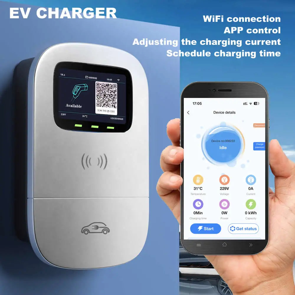 JIGU 7.6KW 32A Type 2 Electric Vehicle Charger – Car Charging Station, 7kW Wallbox EV Charger, WiFi & APP Control (220V, Single Phase)