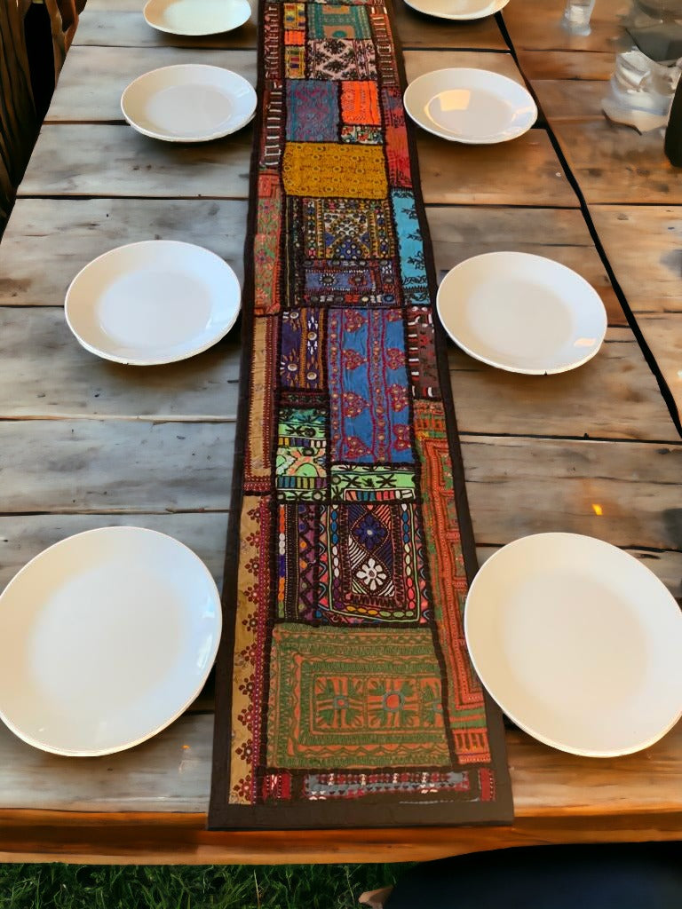 Handmade colourful table runner with beautiful patterns