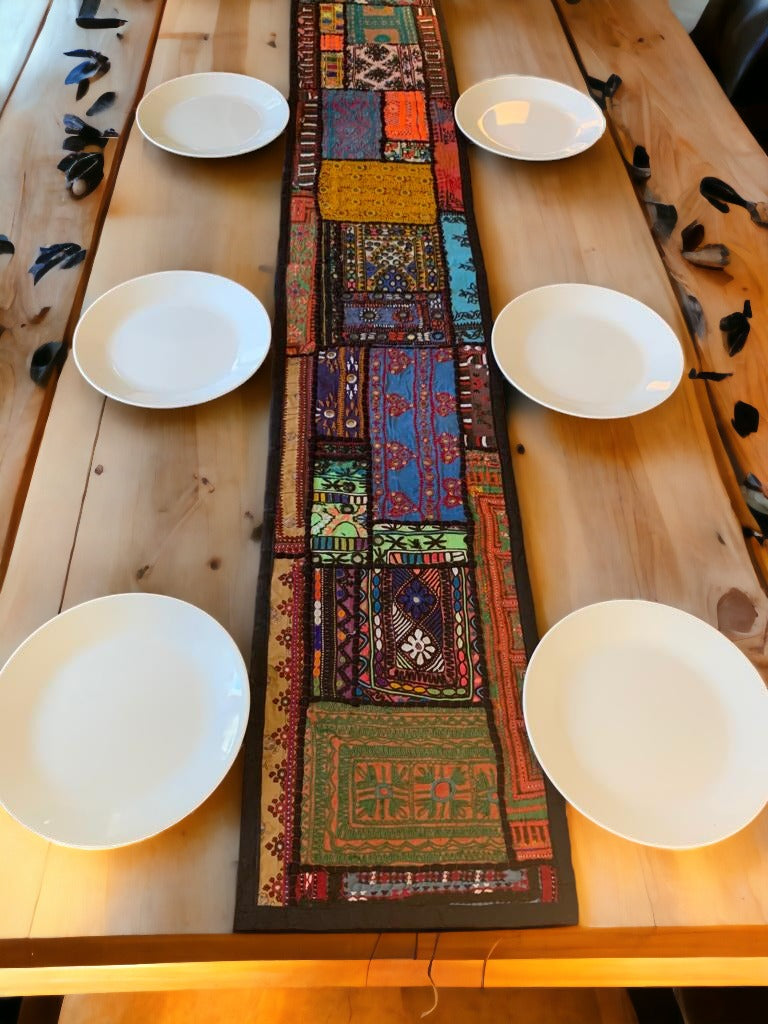 Handmade colourful table runner with beautiful patterns