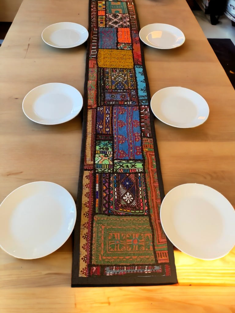 Handmade colourful table runner with beautiful patterns