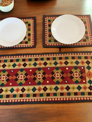 Beautifully Patterned Handmade Table Runner in Vibrant Colors with 6 handmade place mats to go with it