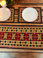 Beautifully Patterned Handmade Table Runner in Vibrant Colors with 6 handmade place mats to go with it