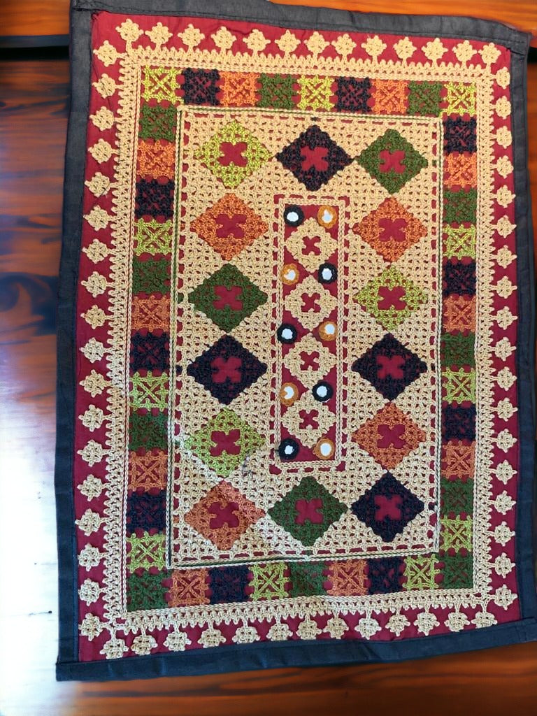 Beautifully Patterned Handmade Table Runner in Vibrant Colors with 6 handmade place mats to go with it