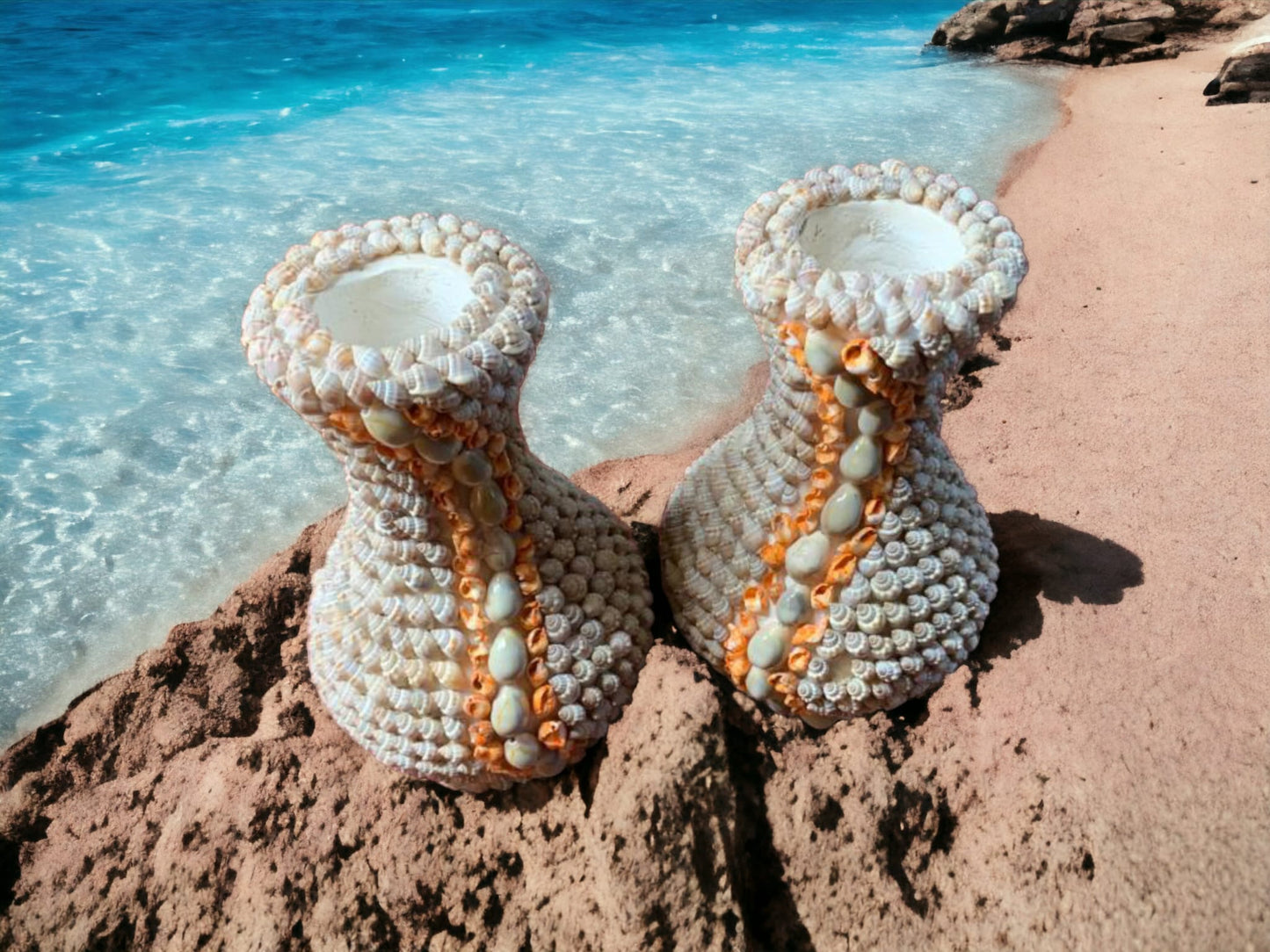 Handmade beautiful vase made from natural sea shells