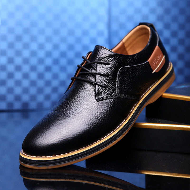 Men's Casual Leather Shoes Top Layer Daily Shoes Trend Men's Shoes British Tie Dress Shoes