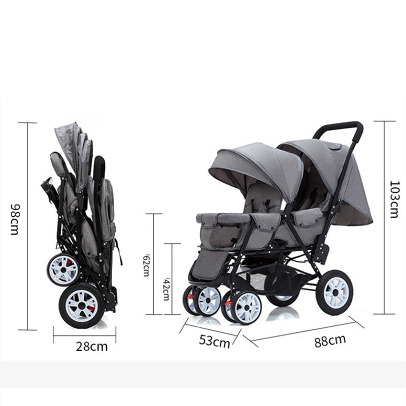 Stroller Children's Lightweight Baby Front And Rear Sitting Plus-sized Four-wheel Convenient Double Sitting Lying Folding Cart