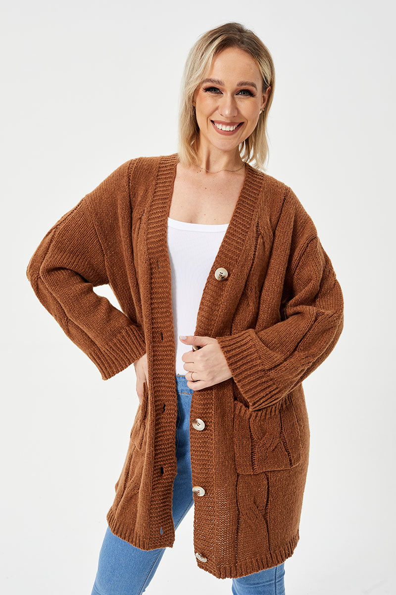 Pull cardigan long et décontracté pour femme