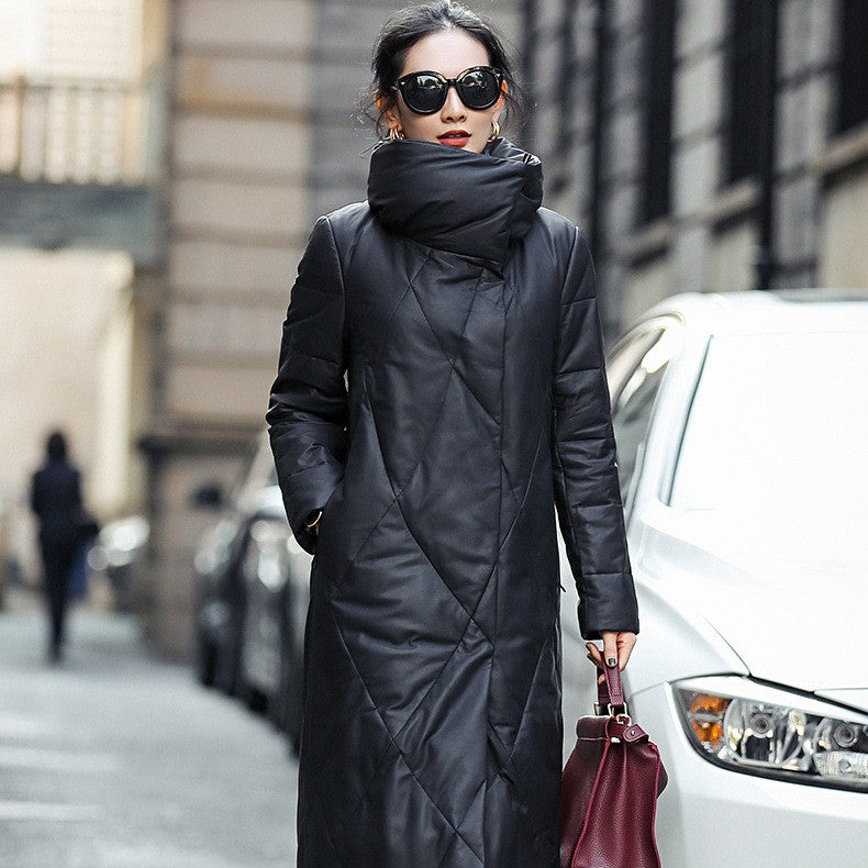 Version coréenne des vêtements en cuir de grande taille à col debout en hiver