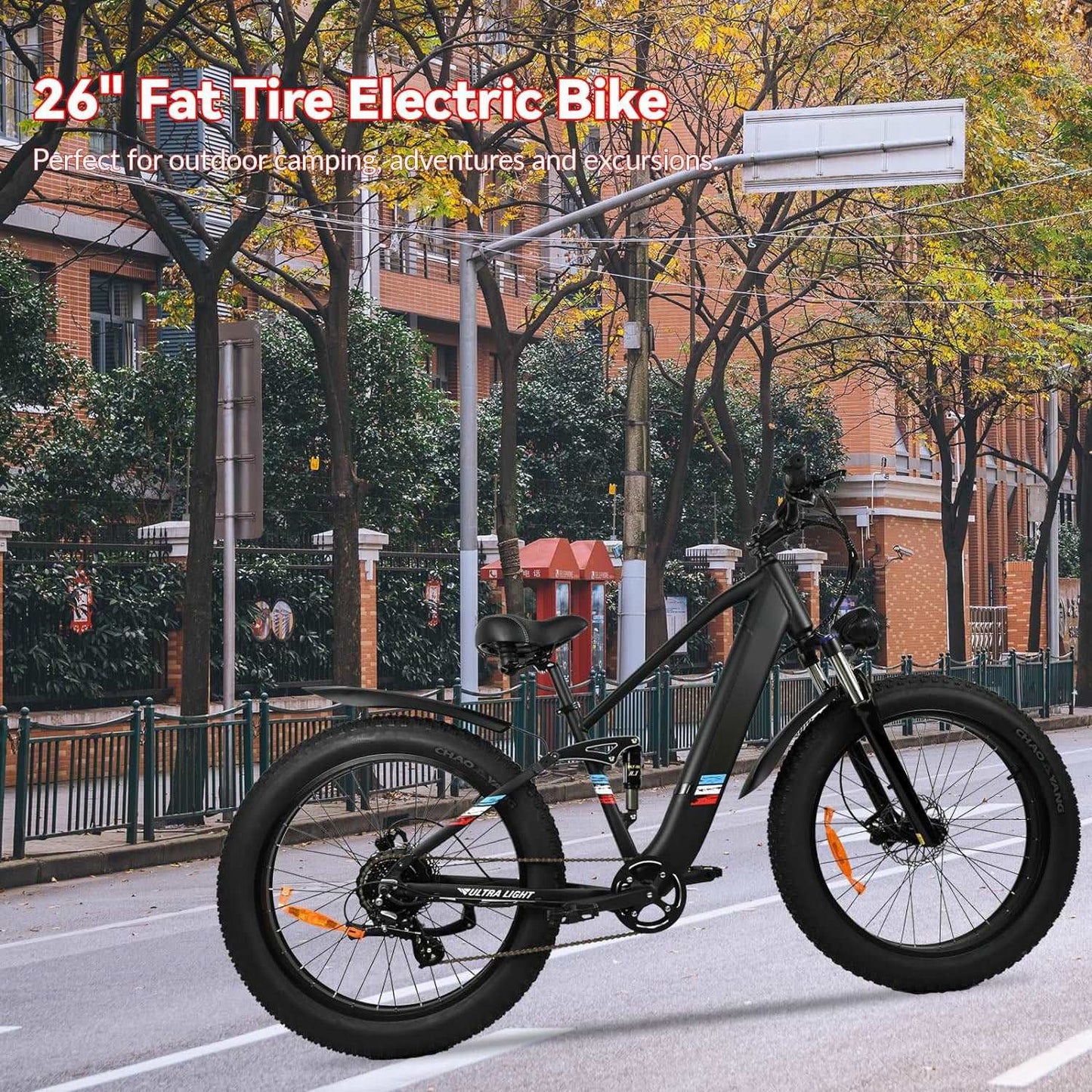 500W Motor Electric Bike For Adults - 25MPH Speed Removable Battery 48V 12AH, 26 Inches Fat-Tire Electric Bicycle US only