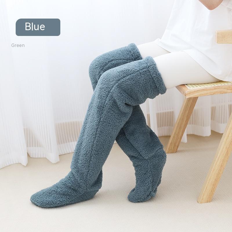 Chaussettes longues et pelucheuses au-dessus du genou, bas chauds d'hiver, jambes froides, articulations du genou, bas résistants au froid, chaussettes de couchage au sol de la maison