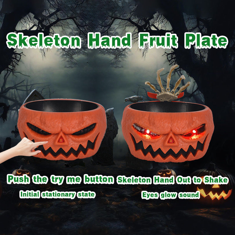 Halloween Candy Bowl Plastic Pumpkin Bowl With Motion Activated Hand, Halloween Serving Dishes