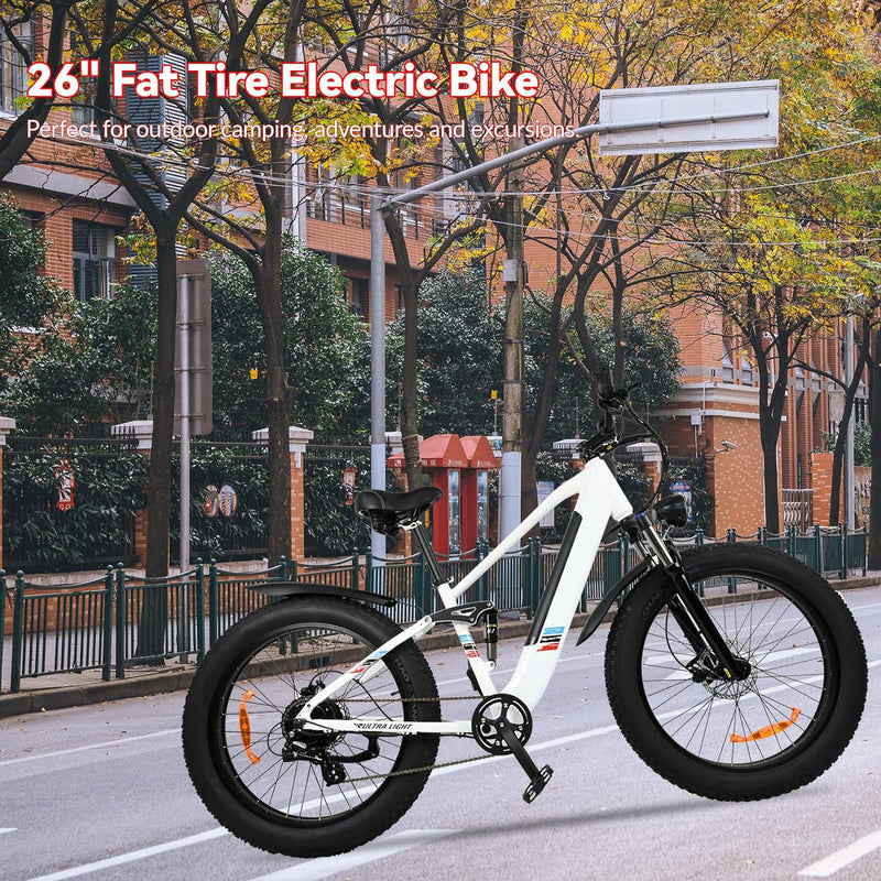 Electric Bike For Adults - 500W Motor 25MPH Speed Removable Battery 48V 12AH, 26 Inch Fat-Tire Electric Bicycle, 8 Speed Battery Powered Mountain Bicycle US only