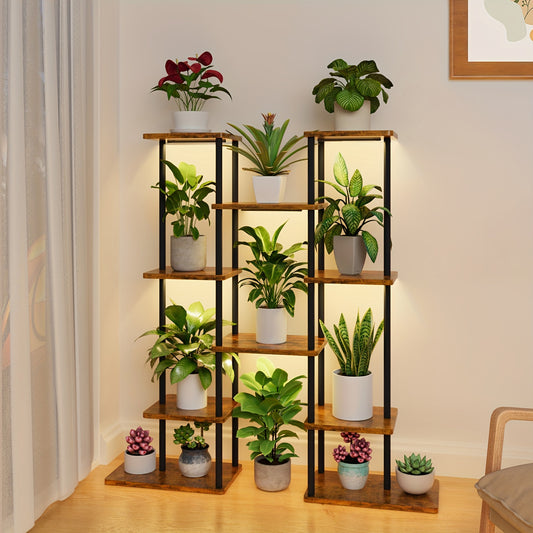 6-Tier Indoor Plant Stand with Grow Lights - 40" Metal Corner Shelf for Multiple Plants & Flowers