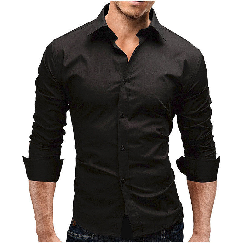 Men's Slim-fit Long-sleeved Solid Color Simple Formal Shirt