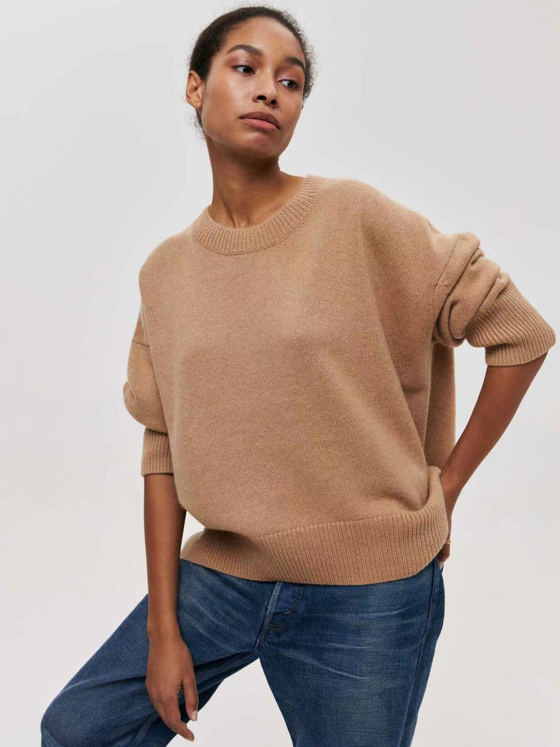 Women's Round Neck Solid Color Pullover Leisure Sweater