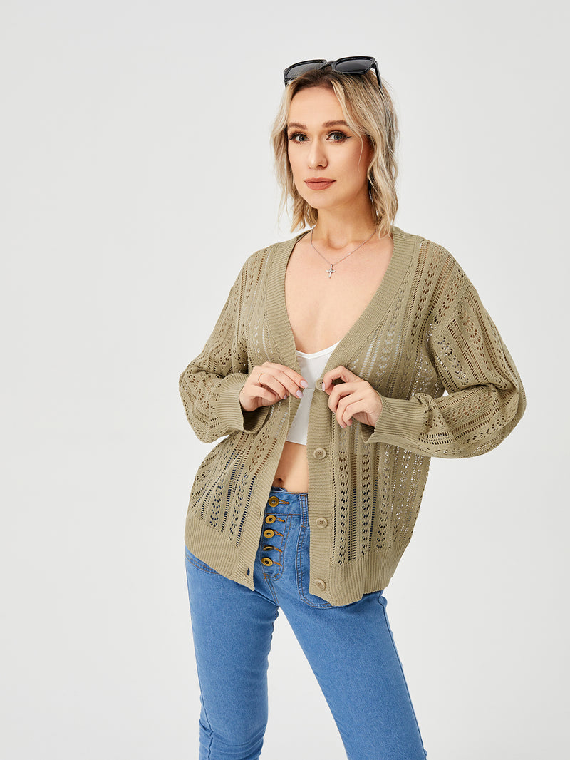 Women's Hollow Out Open Front Knit Lightweight Cardigan