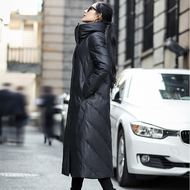 Version coréenne des vêtements en cuir de grande taille à col debout en hiver