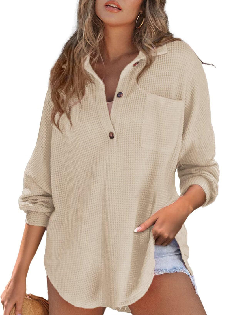 Women's Waffle Knit Loose Long Sleeve Top