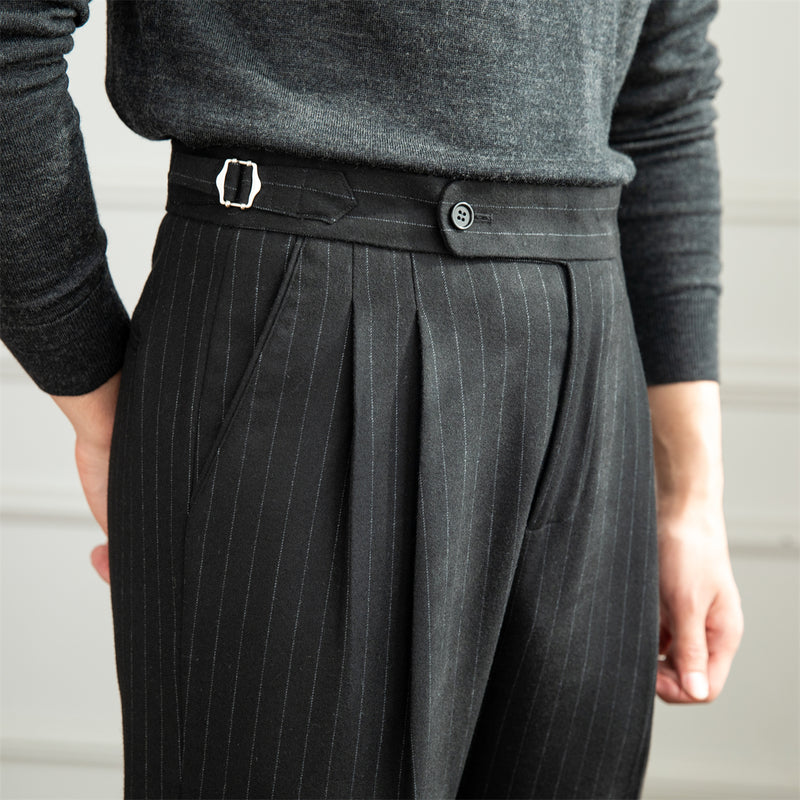 Vintage Napoli Striped High-waisted Wool Straight-leg Pants