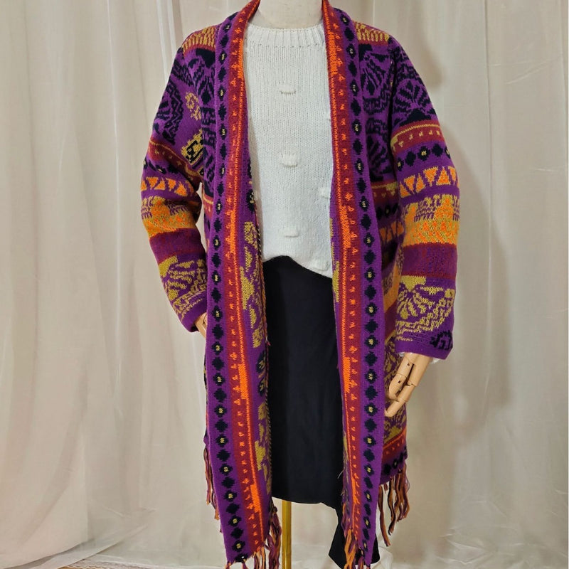 Autumn And Winter European And American Jacquard Retro Ethnic Style Women's Cardigan Version Loose Wool Cardigan