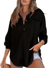 Women's Waffle Knit Loose Long Sleeve Top