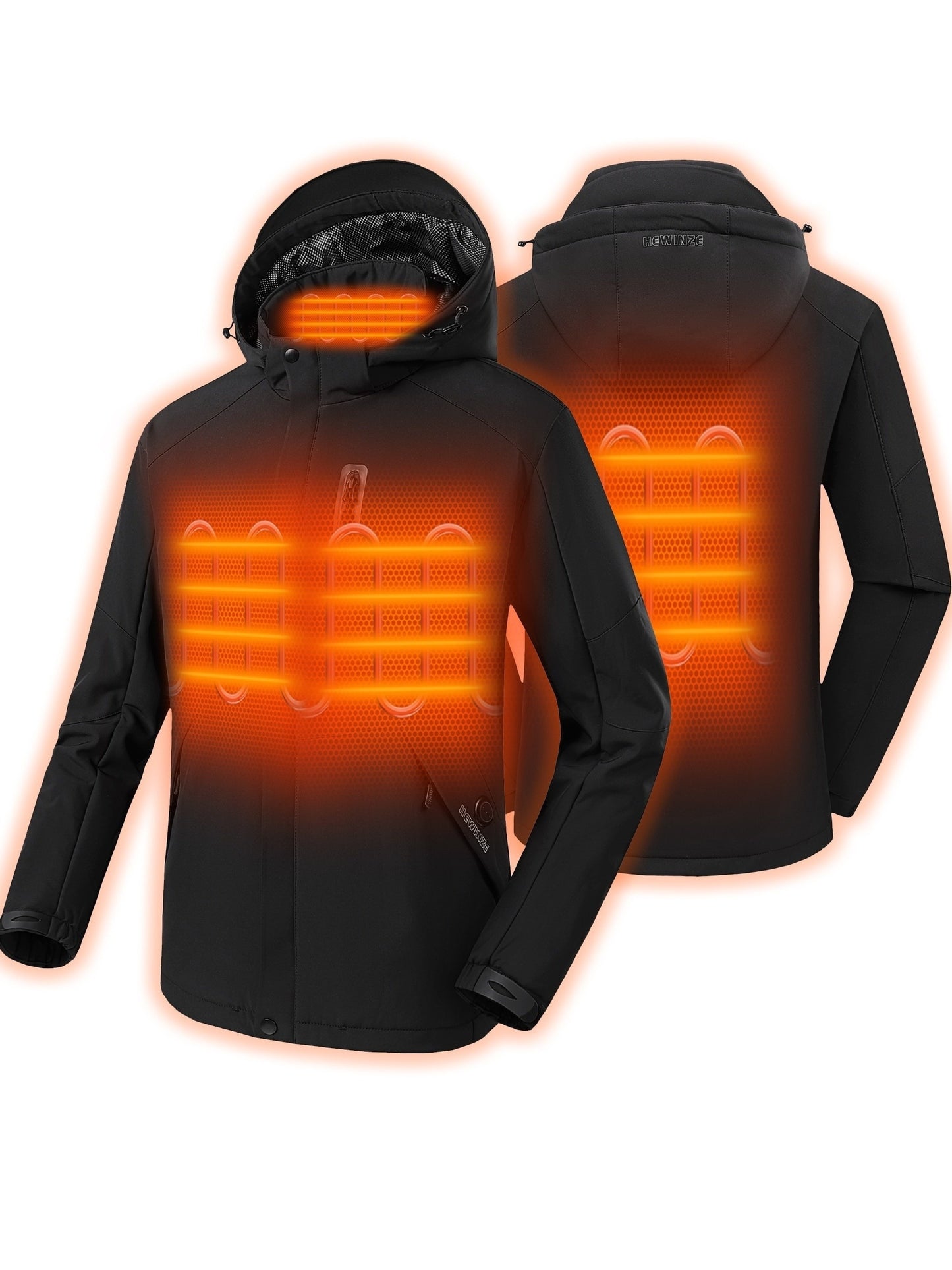 Men's Heated Jacket Soft Shell, Warm Electric Heating Coat Winter with Detachable Hood and Battery Pack 7.4V