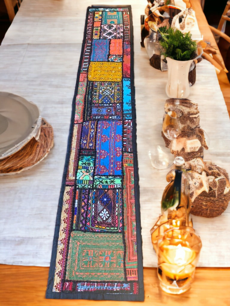 Handmade colourful table runner with beautiful patterns