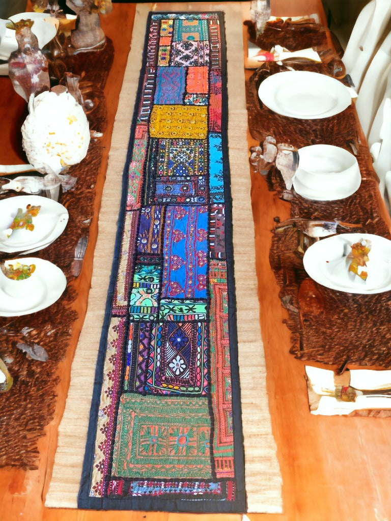 Handmade colourful table runner with beautiful patterns