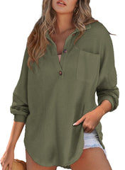 Women's Waffle Knit Loose Long Sleeve Top