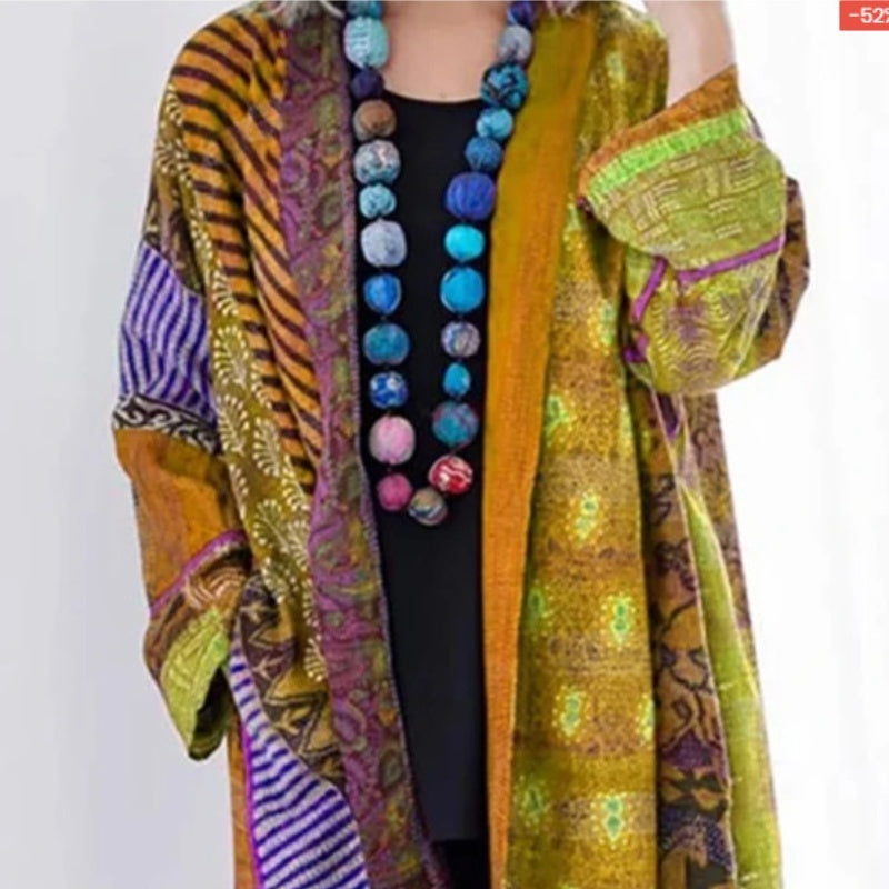 Cotton And Linen Loose Ethnic Style Plus Size Long Sleeve Printed Coat