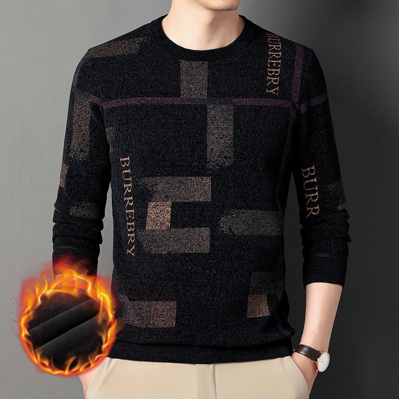 New Style Men's Knitting Chenille Sweater Round Neck Plush