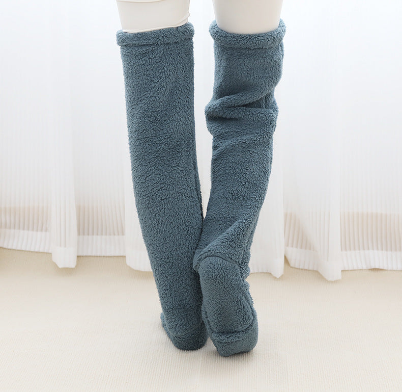 Chaussettes longues et pelucheuses au-dessus du genou, bas chauds d'hiver, jambes froides, articulations du genou, bas résistants au froid, chaussettes de couchage au sol de la maison