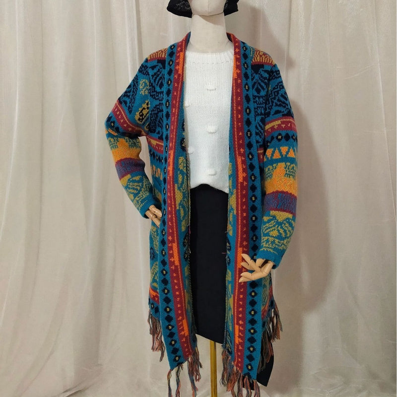 Autumn And Winter European And American Jacquard Retro Ethnic Style Women's Cardigan Version Loose Wool Cardigan