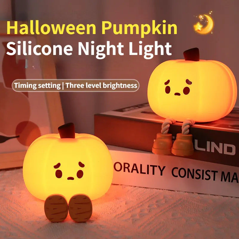 Veilleuse citrouille d'halloween en Silicone souple, lampe tactile à intensité variable, Rechargeable, décoration de chevet, cadeaux pour enfants, décorations d'halloween