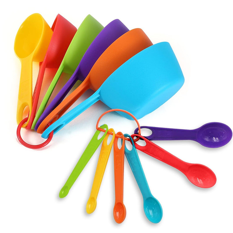 Multi-Color Measuring Cups And Spoons 12 Piece Set Plastic Cooking Kitchen Tools