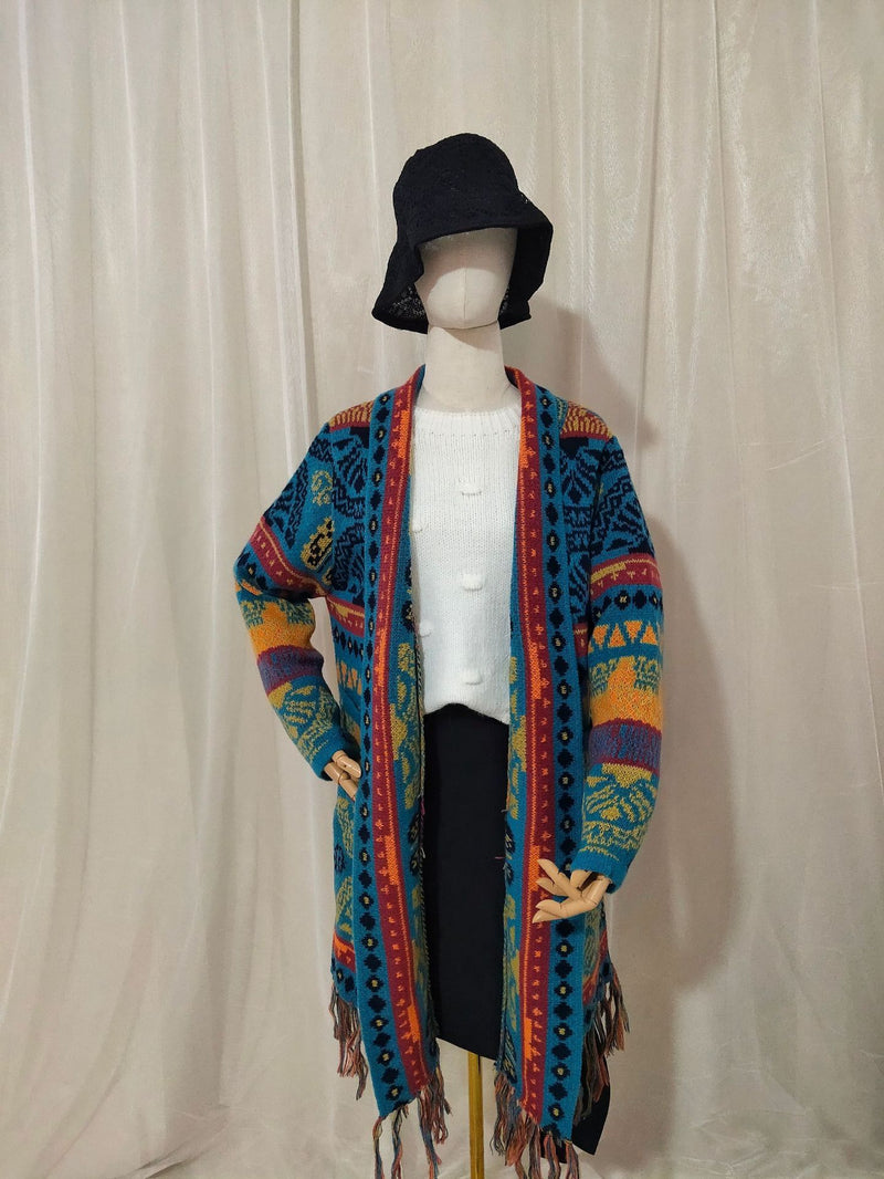 Autumn And Winter European And American Jacquard Retro Ethnic Style Women's Cardigan Version Loose Wool Cardigan