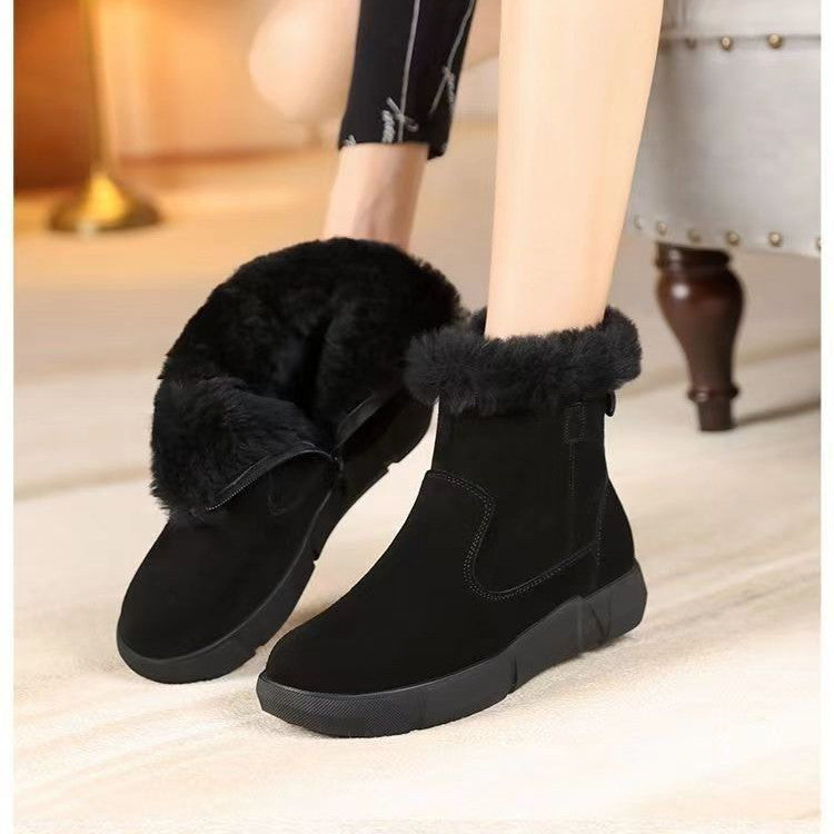 New Round Toe Flat Bottom Short Winter Fleece Lined Padded Warm Keeping Boots