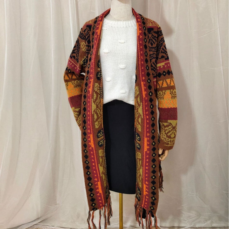 Autumn And Winter European And American Jacquard Retro Ethnic Style Women's Cardigan Version Loose Wool Cardigan