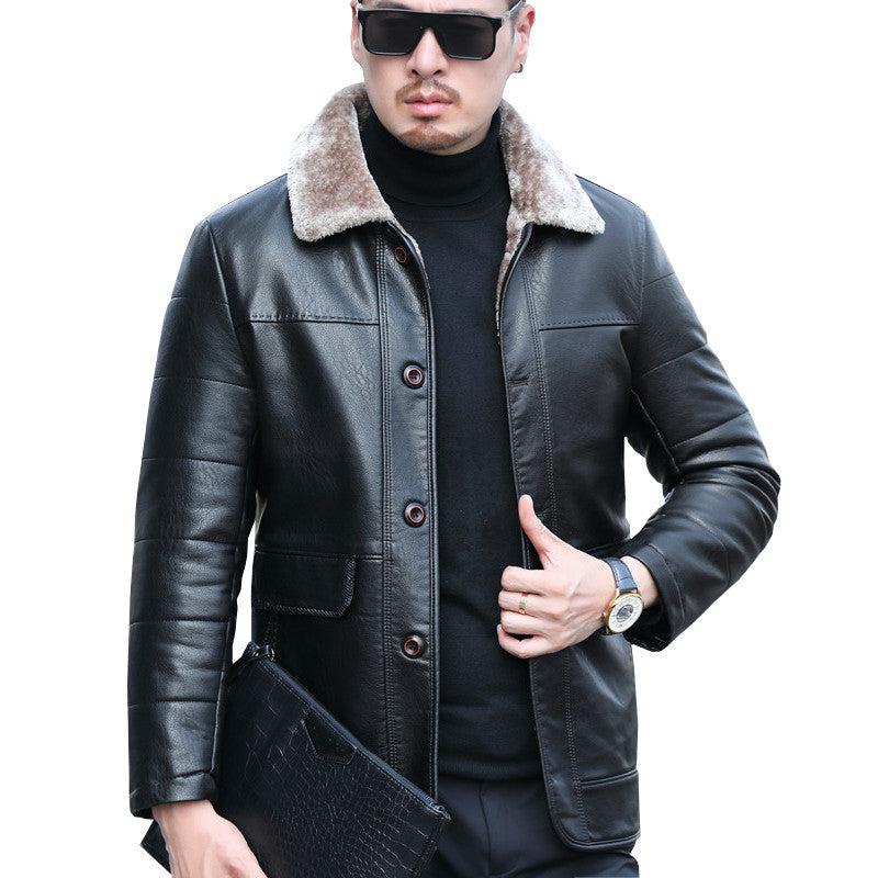 Winter Thickened Real Leather Down Jacket Men's Mid-length Coat